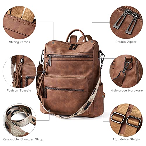 Shrrie Vegan Leather Backpack Purse for Women with Adjustable Shoulder Bag - color: Nubuck Brown