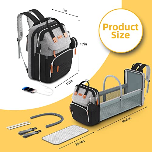 ISMGN Diaper Bag Backpack with Changing Station, Multifunctional Diaper Bag, Extra Large Capacity, Baby Bag, GreyBlack - color: Pure Black