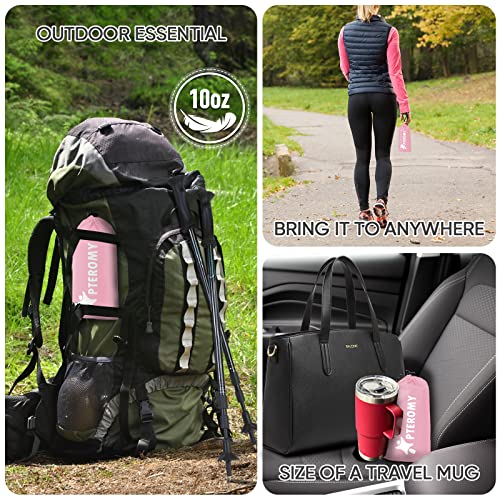 PTEROMY 3-in-1 Hooded Rain Poncho for Adult with Pocket, Waterproof Lightweight Unisex Raincoat for Hiking Camping Emergency - color: Pink
