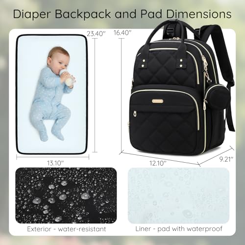 Diaper Bag Backpack, Large 26L Baby Bag with Portable Changing Pad & Pacifier Case, Waterproof Quilted Maternity Backpack for Mom and Dad, Travel Essentials with Insulated Pockets, Black - color: Black