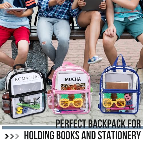 Sweetude 6 Pcs Clear Backpack bulk 11.4 x 9.5 x 5.1 Inch Bag Stadium Approved Plastic Transparent Backpack with 2 Water Holders (Multicolor) - color: Multicolor