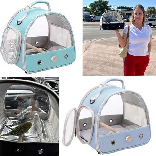 Bird Carrier, Portable Small Bird Parrot Parakeet Carrier with Standing Perch and Stainless Steel Tray, Side Access Window Collapsible (Blue, Clear Windows) - color: Blue