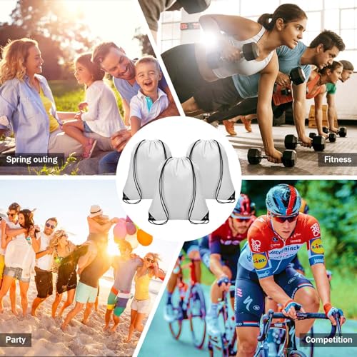 Grneric 50Pcs Drawstring Backpack Bulk Cinch Bag, Drawstring Bags Polyester for Gym Sports Beach Party Trip (White) - color: White