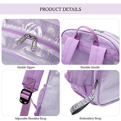 mygreen Purple Backpack Clear Mesh PVC School Backpack Heavy Duty for Work, Security, Sporting Events Large - color: Purple