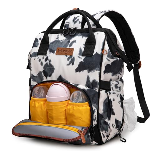 Montana West Wrangler Diaper Bag Backpack Aztec Callie Bag Travel Backpack Purses Western Multi-Function Baby Bags for Mom - color: 3pcs Cow Print Black