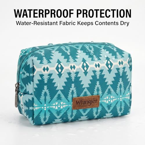 Montana West X Wrangler Travel Makeup Bag Waterproof Cosmetic Bag Portable Makeup Pouch for Women Large Toiletry Bag - color: Turquoise