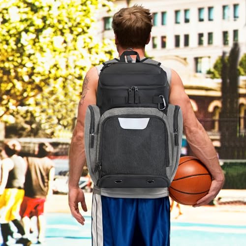 LARIPOP Basketball Backpack with Ball & Ventilated Shoe Compartment Insulated Pockets for Men Training - color: Light grey