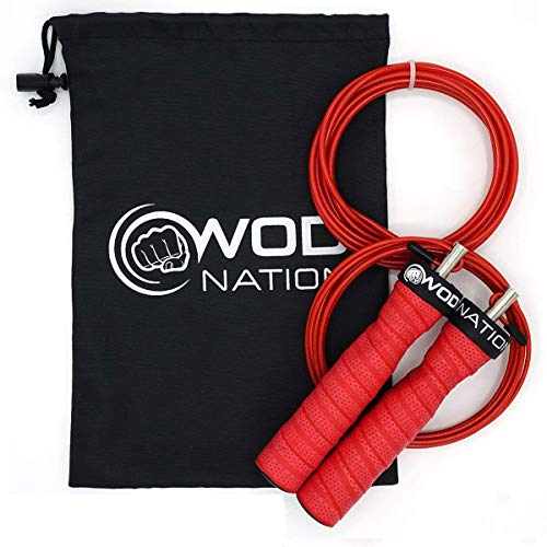 WOD Nation Attack Speed Jump Rope : Adjustable Jumping Ropes : Unique Two Cable Skipping Workout System : One Thick and One Light 11 Foot Cable : Perfect for Double Unders : Men and Women - color: Red