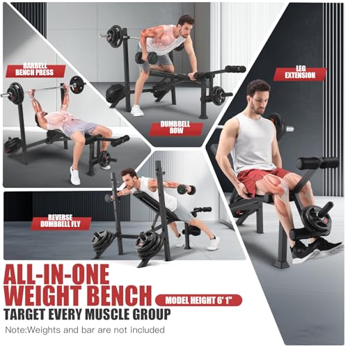 ANCHEER 900LBS Weight Bench Set with Squat Rack, Adjustable Bench Press Set with Leg Extension and Leg Curl, Flat Incline Decline Workout Bench for Home Gym Full Body Strength Training - color: Black&White