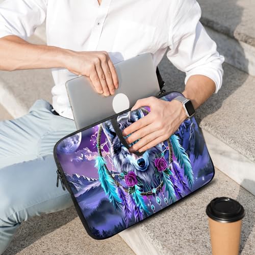 14 15 15.4 15.6 inch Laptop Handle Bag Computer Bag, Pouch Holder Notebook Sleeve Cover Soft Case Compatible for Dell,Lenovo,Toshiba HP, Asus Notebook-Glowing Dream Catcher Wolf - color: Glowing Dream Catcher Wolf