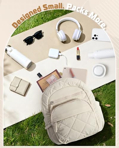 Smasrob Women Mini Backpack with RFID Blocking Pocket, Small Puffer Backpack Purse, Lightweight Quilted Backpack for Work, College or Travel, Beige - color: Beige