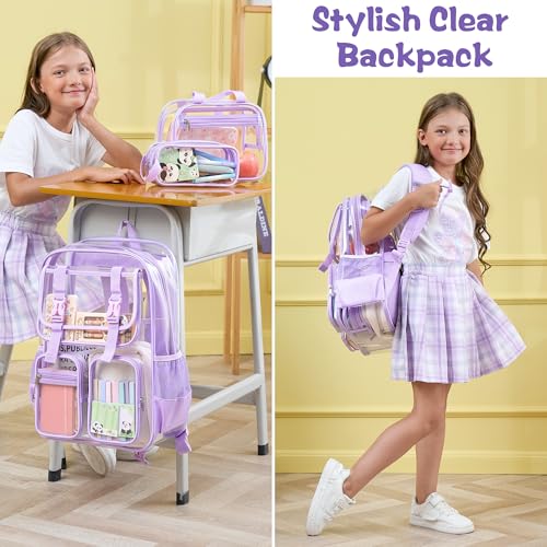 Fimibuke Clear Backpack for Girls - 3 PCS Heavy Duty Kids Boys Clear Bags Schoolbag Large Transparent PVC Bookbag with Lunch Box Pencil Case Set for Travel School Concert Stadium Events Backpacks - color: semi black