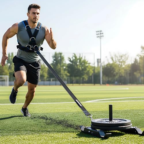 Workout Training Sled Harness, Resistance Vest with Y-Shape Strap, 33.1-45.7 in Waist, 62.5 in Towing Strap, Five D-Rings, for Strength and Core