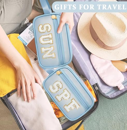 COSHAYSOO Clear Sunscreen Bag Makeup Toiletries Pouch Beach Vacation Essentials Summer Travel Stuff Accessories Personalized Graduation Gifts for Her Women College Teen Girls Teacher Nurse Blue SPF - color: Blue-SPF