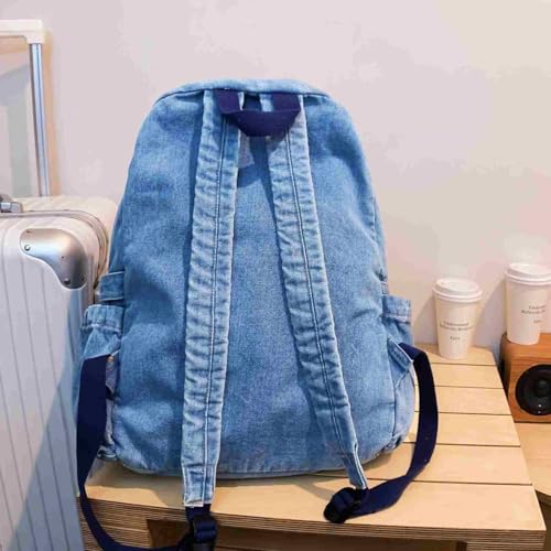 Light Wash Denim Jean Backpack for Women & Men Retro Aesthetic Rucksack Basic Backpack for High School/College Students Travel Laptop Bag - color: Light Denim
