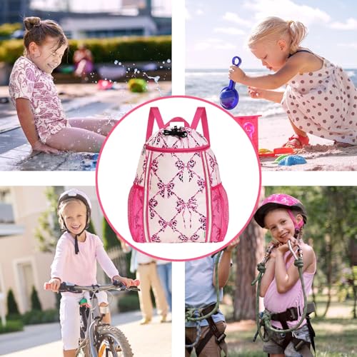 WAWSAM Drawstring Backpack, Bowknot Drawstring Gym Bag, Waterproof Swim Bag for Beach String Cinch Backpack with Two Mesh Water Bottle Pocket - color: Bowknot
