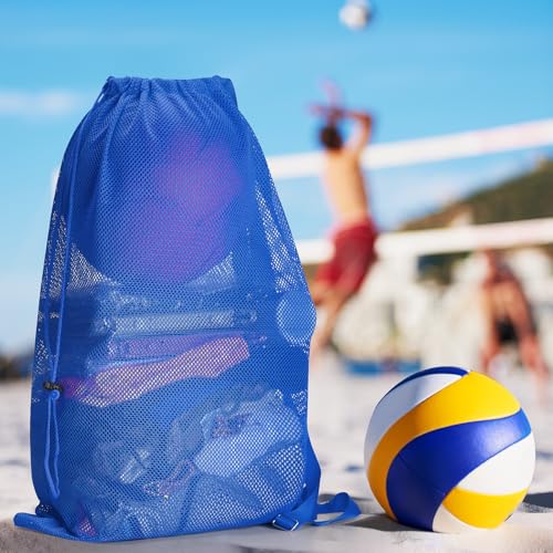 NATURAL STYLE Large Mesh Drawstring Backpack Bag, Gym Sports String Bag, Outdoor Workout Beach Swim Bag (Blue) - color: Blue