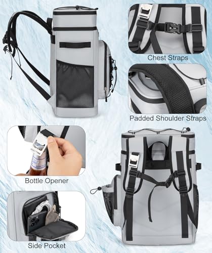 Insulated Cooler Backpack, 35L Leakproof Backpack with Double Compartments for Men & Women, Large Lunch Cooler for Camping, Beach, Travel, Picnic, Up to 48 Cans - color: Gray