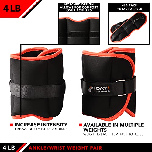 JFIT Ankle Weights - Ankle Weight Pair 10 Weight and Bundle Options - 0.5 to 8 lbs. Each (Set of 2) Adjustable Straps – Comfortable, Breathable, Moisture Absorbent Weight Straps for Men and Women - size: 4 lb Pair