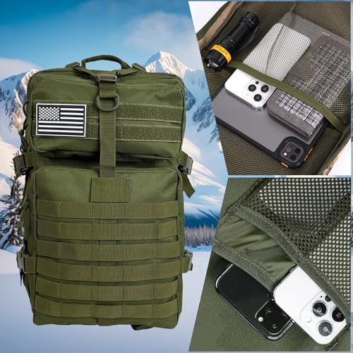 50L Large Military Tactical Backpack Molle Army Assault Pack for Travel Camping Hiking Fishing Backpack for men (green) - color: Green