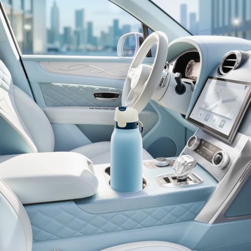 Meoky 24 oz Travel Water Bottle Insulated: Leak Proof Locking Lid, 2-in-1 Straw and Spout, 24 Hours Cold, Top Handle, Fits in Car Cup Holder, Stainless Steel Slim Water Bottle for Hiking, Cove - color: Cove