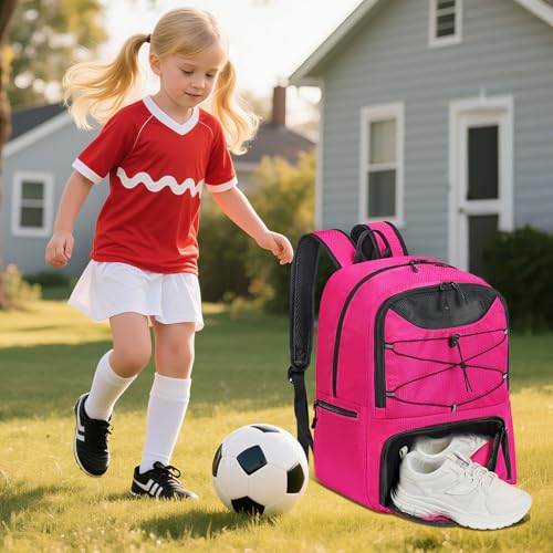 Soccer Backpack with Seperate Compartment, Water Resistant Sport Bags fit for Basketball, Volleyball, Football - color: Pink 2.0