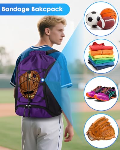 BROTOU Soccer Bags, Football Backpack, Volleyball Bag, Drawstring Soccer Backpack with Ball and Shoe Compartment - color: Purple