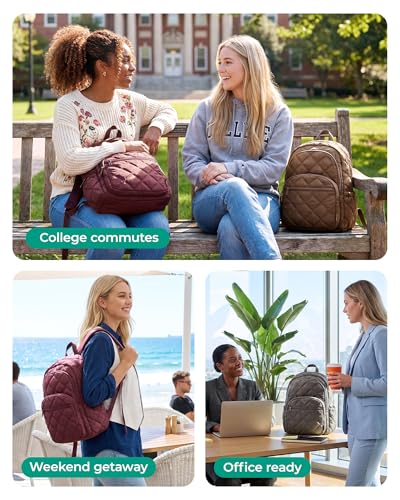 BAGSMART Travel Laptop Backpack, College Backpack for Women, Quilted Small Computer Bookbag, Water-Resistant 15.6 Inch Laptop Casual Bag,Coffee Brown - color: 17-coffee Brown
