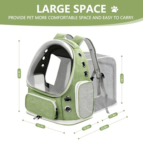 Expandable Cat Backpack Carrier, Breathable Cat Bubble Backpack for Kitty & Small Dog up to 18lbs, Large Space Cat Carrier Backpack, Foldable Airline Approved Carrier for Travel (Green) - color: Expandable Green