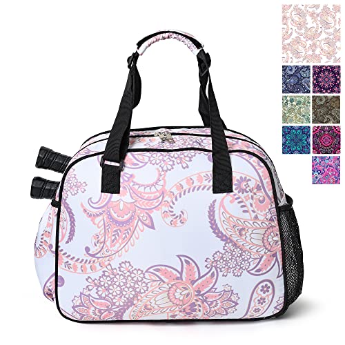 Boulder Bee Pickleball Tote Bag for Women with Paddle Holder - color: Pink cashew flower