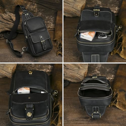 Le'aokuu Outdoor Casual Travel Hiking Crossbody Chest Sling Bag Rig One Shoulder Strap Bag Backpack 1315 - color: Black 2