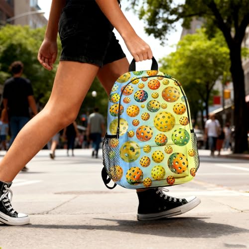 Pickleball Backpack for Kids & Youth, 16 Inch Tennis-Themed School Bookbag, Lightweight Polyester Daypack with Front Zip Pocket, Side Bottle Pocket, Padded Adjustable Straps, Unisex - color: Pickleball