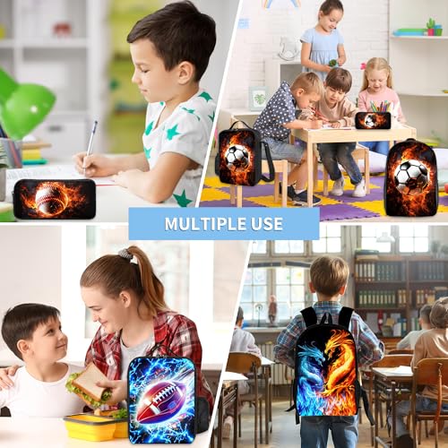 3PCS Boys Backpack, Kids Back To School Bag with Lunch Box Pencil Case Set, Cool Dragon Backpack for Boys Teens, 17" Schoolbag Bookbag for Elementary Middle High School Students - color: Dragon