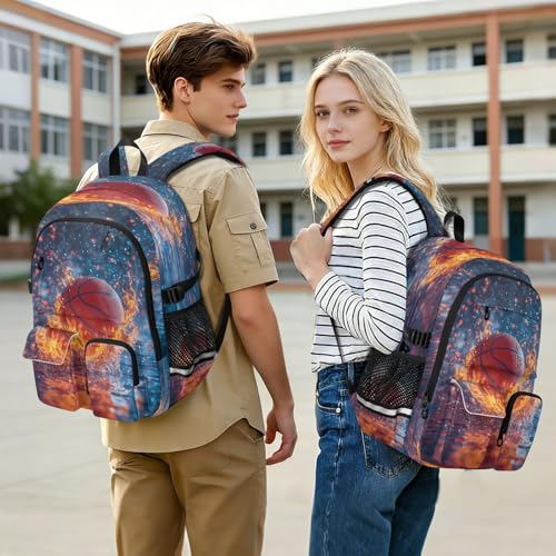 Bolaz Basketball Flame Splash Travel Backpack 14 Inch Laptop Computer Bag Sturdy School Bag College Bookbag