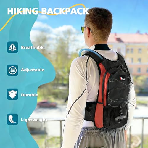 Hydration Pack, Insulated Hydration Backpack with 2L Hydration Bladder, Hiking Backpack for Men Women Kids, Water Backpack for Hiking, Running, Cycling, Camping - color: Black Orange
