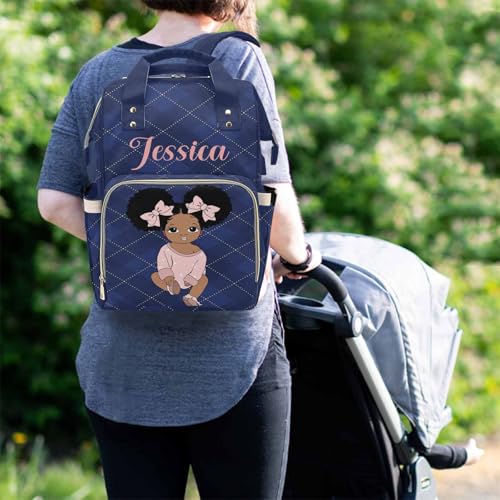 Newcos Personalized Blue Cloth Plaid Diaper Bag Backpack with Name Custom Afro Princess Mommy Nursing Baby Bags for Women,Customized Large Nappy Bags - color: 230112-14