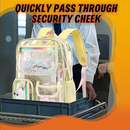 Clear Backpack for Girls Women, PVC Transparent School Backpacks See Through Bookbag for Stadium Sport Travel (Light Yellow) - color: Light Yellow