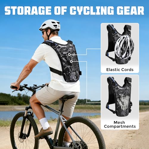 Running Hydration Vest with 2L Water Bladder, Lightweight Adjustable Hydration EDC Chest Pack for Men and Women, Water Backpack for Hiking, Cycling - color: Camo