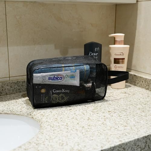 REDSINDA Mesh Shower Caddy Bag for Bathroom Gym Camping Portable Travel Mesh Toiletry Bag for Women Men - color: Standard Black