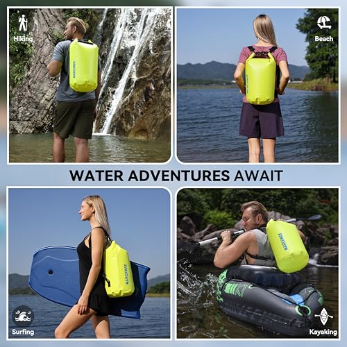 MARCHWAY Floating Waterproof Dry Bag Backpack 5L/10L/20L/30L/40L, Roll Top Sack Keeps Gear Dry for Kayaking, Rafting, Boating, Swimming, Camping, Hiking, Beach, Fishing - color: Bright Yellow, size: 5L