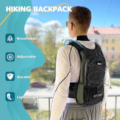 Hydration Pack, Insulated Hydration Backpack with 2L Hydration Bladder, Hiking Backpack for Men Women Kids, Water Backpack for Hiking, Running, Cycling, Camping - color: Black Olive