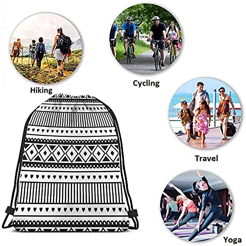 Ethnic Pattern Drawstring Bags Backpack Bag Black And White Southwest American Aztec Heart Sport Gym Sack Drawstring Bag String Bag Yoga Bag for Men Women - color: Multi-a83