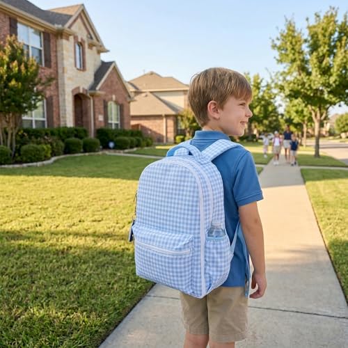 DYSHAYEN Kids Backpack for Boys, Blue Gingham - color: Blue Gingham