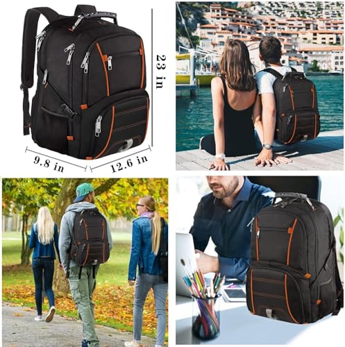 Extra Large Backpack,TSA Friendly Travel Laptop Computer Backpack for Men Women,RFID Water Resistant Big Business Backbag Fits 17.3 Inch Laptops - color: Orange
