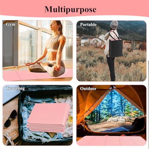 Yoga Mat for Travel, Non-Slip Yoga Mat, Exercise Mat 1/4" Thick Yoga Mat Foldable, Perfect for Pilates, Outdoor & Travel, TPE Anti-Slip Yoga Mat with Carry Bag - color: black