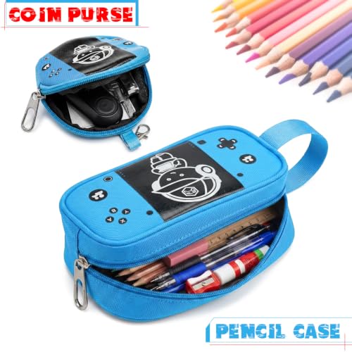 Boys Backpack, Luminous Gamer Backpack for Boys with Lunch Box,Pencil Case and Coin Puese,Kids Schoolbag Bookbag for Teen Boy Elementary Middle High School Travel (Black-Blue) - color: Black-blue