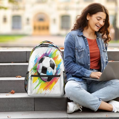 Colorful Soccer Ball Womens Travel Backpack | 15.6 Inch Laptop Backpack, Lightweight Casual Daypack, Water Resistant, Cute Work Backpacks, Large Capacity - color: Multicolor5