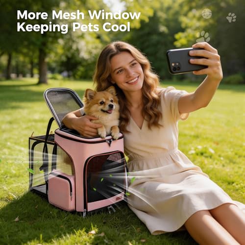 Lekereise Pet Carrier Backpack Expandable Cat Backpack for Small Dogs Cats, Dog Backpack Bag with Breathable Mesh, Pink - color: Pink, size: 23.6"L x 13.4"W x 15.0"H