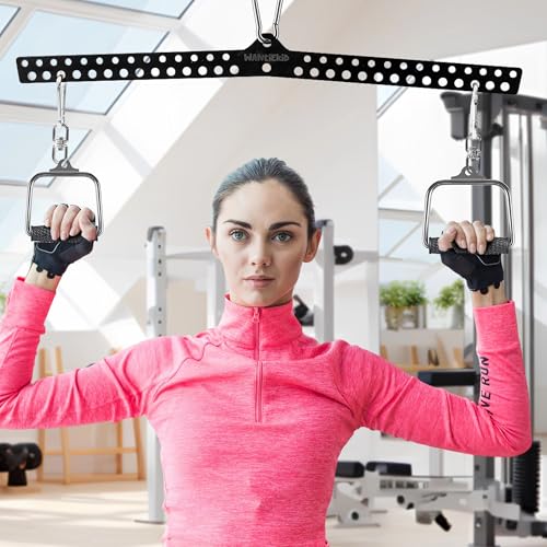 Multi-Grip LAT Pull Down Bar Hardened Powder-Coated Finish, 360° Rotating Stainless Steel Adapter, Neutral & Wide Grip Spreader Bar for Pulley System Gym & Cable Machines - color: BLACK-32in