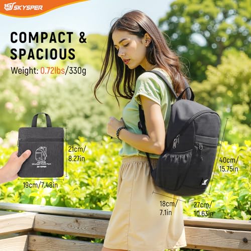 SKYSPER Anti Theft Hiking Backpack, 20L RFID Packable Travel Daypack, Lightweight Foldable Back Pack for Walking Daytrip - color: Black